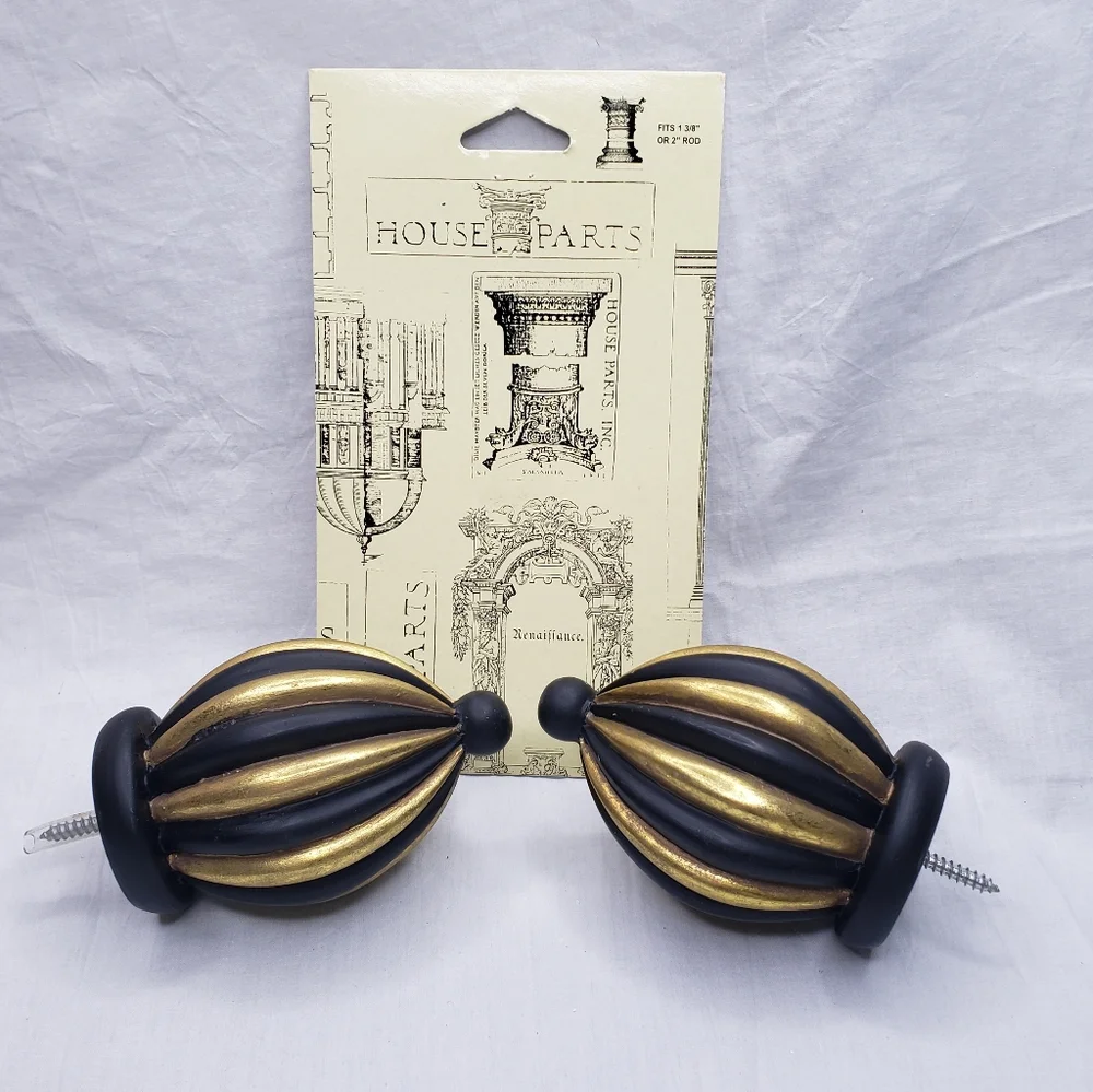 Italian Venice Style Black And Gold Curtain Rod Finials